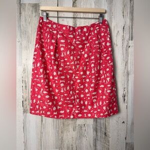 Boden Coral Pink Cotton Pleated Circle Geo Mid Knee Length Zip Skirt 14R